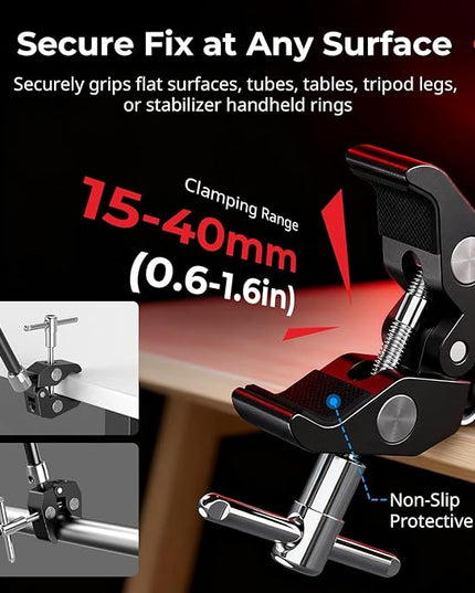SMALLRIG Magic Arm with Super Clamp for Action Cameras, Camera Clamp Mount for GoPro Hero 13/12/11, for DJI Osmo Action 5 pro/4/3, for Insta360 Ace Pro 2, with 1/4" Screw for Monitor/LED Lights
