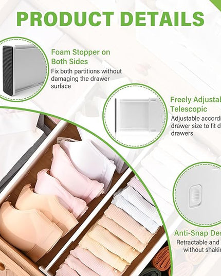 5 Pack Drawer Dividers 3.7" High Slim Organizers Expandable 14.8-25.6" Adjustable Separators for Shallow Drawers Kitchen Utensils Baby Clothes Underwear Storage-White