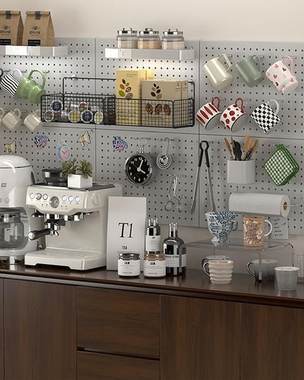 Pegboard,Metal PegBoard Panels,Steel Wall Pegboard with 8 Pieces Hooks,Metal Peg Board Wall Organizer for Office,Crafts Organization, Ornaments Display,Grey