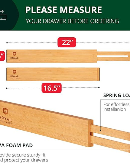 ROYAL CRAFT WOOD Adjustable Bamboo Drawer Dividers Organizers (17-22") - Expandable Drawer Organization Separators for Kitchen Utensils, Clothes, 4-Pack