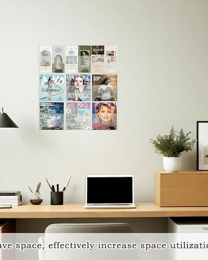 Acrylic Brochure Pamphlet Holder, 6 Magazine Holders and 6 Pamphlet Holders, Clear Brochure Display Stand Wall Mount, Trifold Flyer Rack, Literature Storage Rack for Home, Offices, Waiting Room