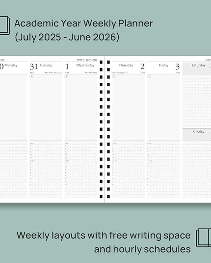 POPRUN Academic Planner 2025-2026 (July 2025-June 2026), Daily Weekly and Monthly Appointment Book (Wirebound Hard Cover - 10'' x 8'') with Hourly Time Slots, Tabs, 100 GSM - Orange
