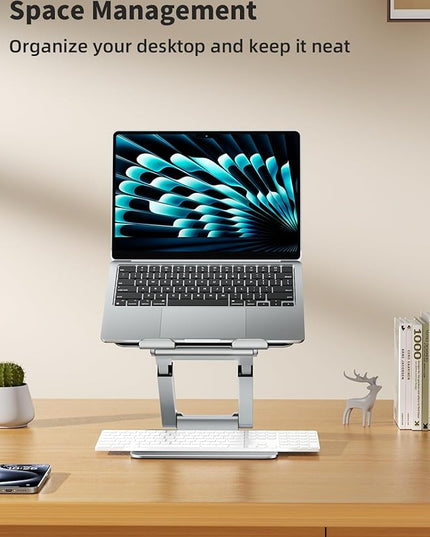 tounee Laptop Stand for Desk Adjustable Height, Telescopic Computer Stand with Pull Out Design Ergonomic Laptop Riser Fits All Laptops 10-17"-Silver