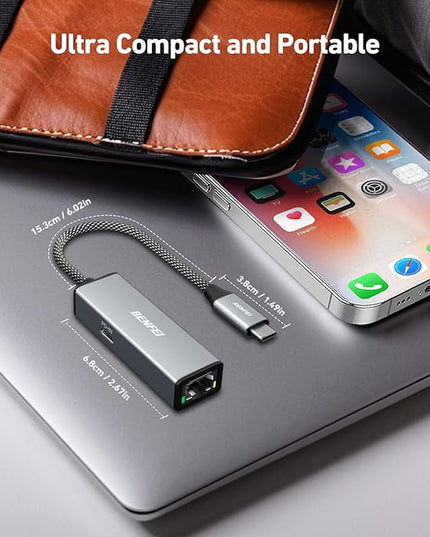 BENFEI USB-C to Ethernet Gigabit Adapter with 100W Power Delivery, Thunderbolt 3/4 to RJ45 Ethernet LAN Network Adapter Compatible with iPhone 15 Pro/Max, MacBook Pro/Air 2023, iMac