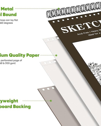 Classroom Must Haves Supplies for Teacher Student, Soucolor 9" x 12" Sketch Book 100 Sheets, Back to School Supplies, Art Sketchbook, Acid Free (68lb/100gsm) Artist Drawing Book Painting Sketching Pad
