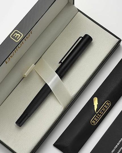 BEILUNER Lighthouse series Rollerball pen, matte black pen body, exquisite vertical lines, Schneider 850 refill, suitable for men, office, professionals, exquisite and chic designer pen