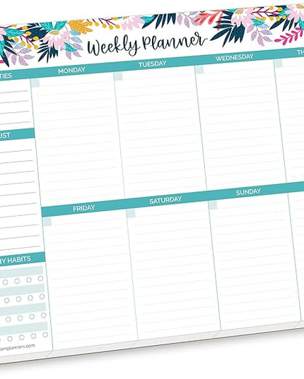 bloom daily planners Horizontal Weekly Tear-Off To Do List Planning Pad - Undated Notepad Organizer & Healthy Habit Tracker - 8.5” x 11” - Floral