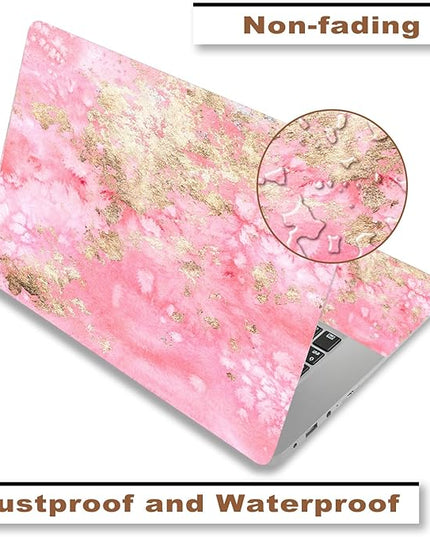 Laptop Skin Sticker Decal,12" 13" 13.3" 14" 15" 15.4" 15.6 inch Laptop Vinyl Skin Sticker Cover Art Protector Notebook PC (2 Wrist Pad Skins Included), Waterproof Removable, Pink Golden Marble