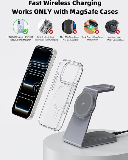2025 3 in 1 Magnetic Wireless Charger Stand for Apple Devices, TRIBONE Qi2 Certified 15W Fast Charging Station for iPhone 17/16/15/14/13/12 Series, Apple Watch, Airpods