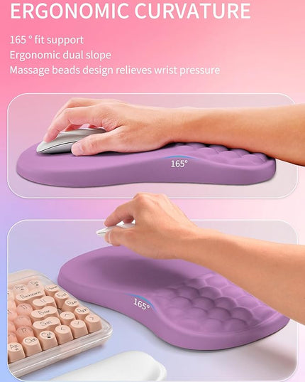 Hokafenle 2in1 Combination, Wave Keyboard Wrist Rest and Ergonomic Curvature Mouse Pad Wrist Support for Relieve Wrist Pain, Filled with Soft Cushion Memory Foam, Purple Lilac