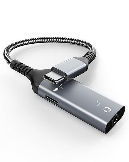 Marsno USB C to 3.5mm Headphone and Charger Adapter, 2-in-1 USB Type C to Aux Audio Jack Splitter, PD 60W Fast Charging Dongle for iPhone 17/16/15, Galaxy S25/S24/S23, iPad Pro, Pixel (Dark Gray)
