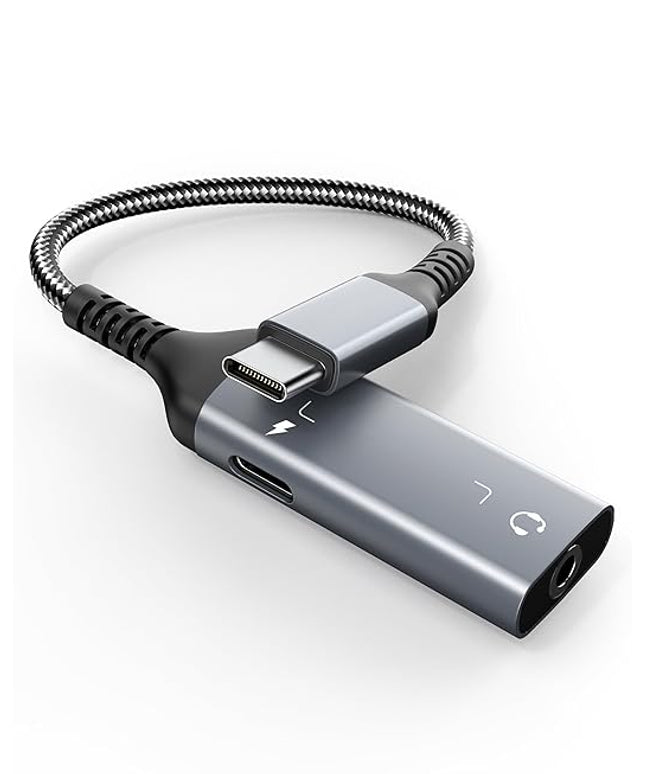 Marsno USB C to 3.5mm Headphone and Charger Adapter, 2-in-1 USB Type C to Aux Audio Jack Splitter, PD 60W Fast Charging Dongle for iPhone 17/16/15, Galaxy S25/S24/S23, iPad Pro, Pixel (Dark Gray)