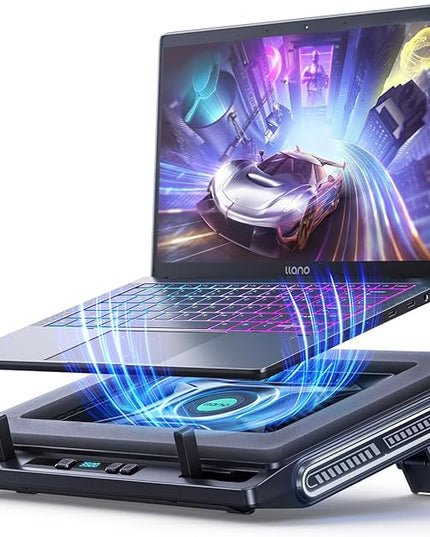 llano Laptop Cooler, Gaming Laptop Cooling Pad with 3500RPM Turbofan, 4.72 Inch External Fan Laptop Stand, Adjustable Variable Speed, Button Control, Seal Foam for Rapid Laptop13-17.3in, V10, Black