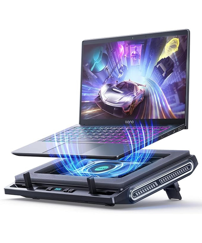 llano Laptop Cooler, Gaming Laptop Cooling Pad with 3500RPM Turbofan, 4.72 Inch External Fan Laptop Stand, Adjustable Variable Speed, Button Control, Seal Foam for Rapid Laptop13-17.3in, V10, Black