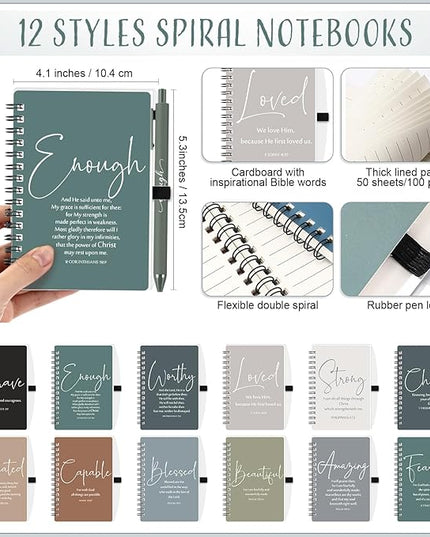Kosiz Inspirational Valentines Christian Gifts Bulk A6 Notebook Prayer Journal with Pens Spiral Journal Religious Gift for Women Men Church Bible Study Group Teacher Coworker(24 Sets,Boho Color)