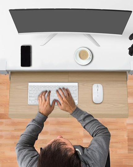 ETHU Keyboard Tray Under Desk, Pull Out Keyboard & Mouse Tray with C-clamp, Ergonomic Desk Keyboard Tray Slide Out, Pull Out Platform Drawer for Home and Office（Oak）