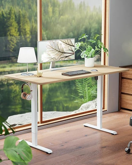 Veken 55 Inch Large Electric Standing Desk, 4 Memory Heights Adjustable,Sit to Stand Up, Work Home Office Computer Table for Study, Walking Pad, Writing, and Games, Wooden Desktop Desks, Nature Wood