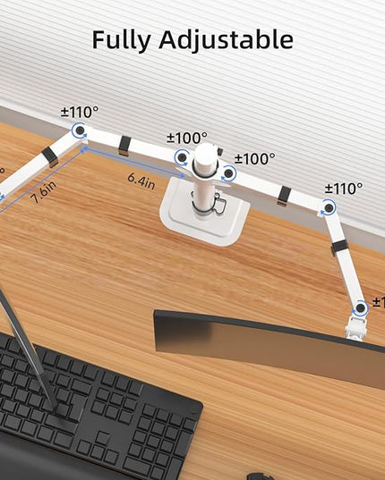Suptek Dual Monitor Desk Mount, Adjustable Dual Monitor Arm for 2 Monitor Screens up to 38 inch, Extra Tall 15.75" Pole Monitor Stand for Desk, Holds up to 22 lbs,White(MD9442MW)