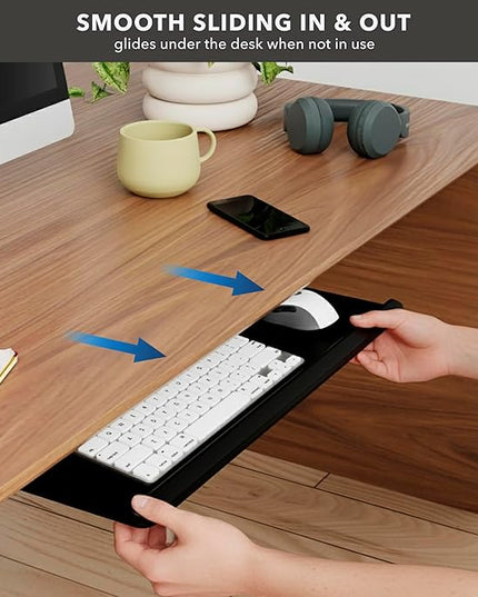Mount-It! Under Desk Keyboard Tray – Adjustable Slide-Out Keyboard Drawer with Tilt & Swivel, 26.4" One-Piece Platform with Wrist Rest, Ergonomic Pull-Out Keyboard Holder