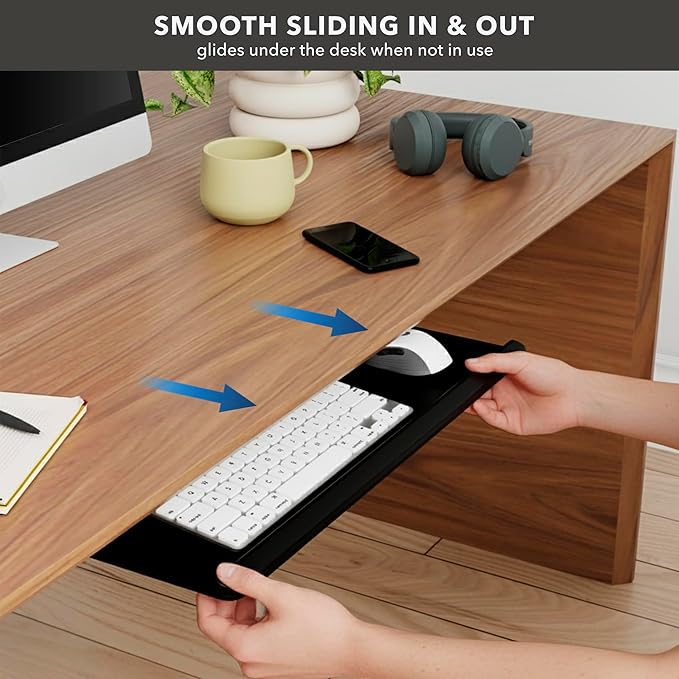 Mount-It! Under Desk Keyboard Tray – Adjustable Slide-Out Keyboard Drawer with Tilt & Swivel, 26.4" One-Piece Platform with Wrist Rest, Ergonomic Pull-Out Keyboard Holder