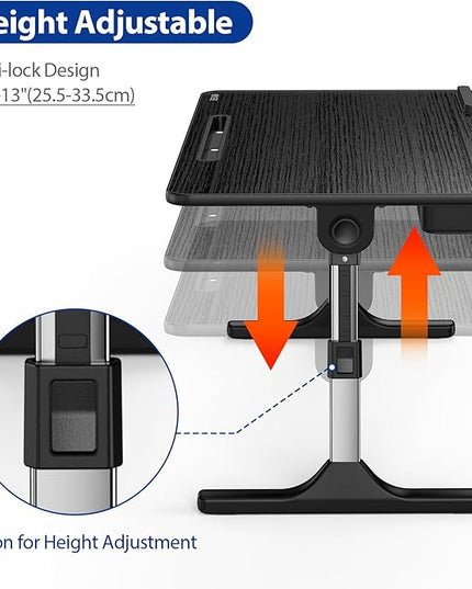 Besign LT05 Adjustable Laptop Table, Lap Desk, Portable Standing Bed Desk, Foldable Sofa Breakfast Tray, Notebook Computer Stand for Reading and Writing, Medium Size, Black