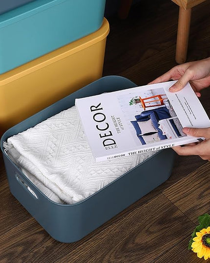 8 Pack Colorful Plastic Storage Bins with Lid and Handle，Stackable Storage Box Basket Containers，Desktop Storage Box Cubby Bins for Shelf Cabinet Kitchen Bathroom Office，10 x 7 x 6.1Inch