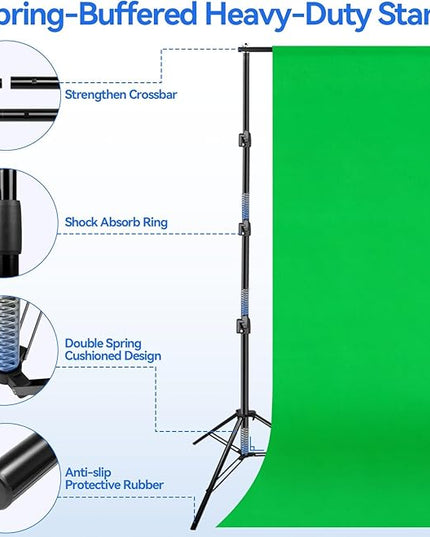 EMART 10 x 10ft Green Screen Backdrop Kit with Tripod Stand, Photography Background Support System with 10 x 15ft 100% Cotton Muslin Chromakey Backdrop for Photo Studio, Video Shooting, Live Streaming