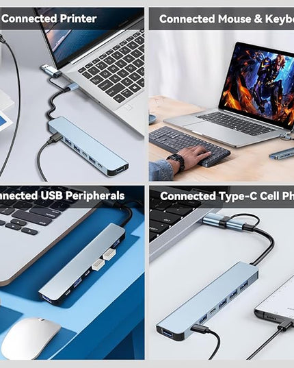 USB C Hub USB Hub Aluminum 7 in 1 USBC Dock with USB3.0 & USB2.0 Ports Extender Multiport Adapter for PC/Laptops/MacBook Pro/Air/iMac/iPad and More Devices