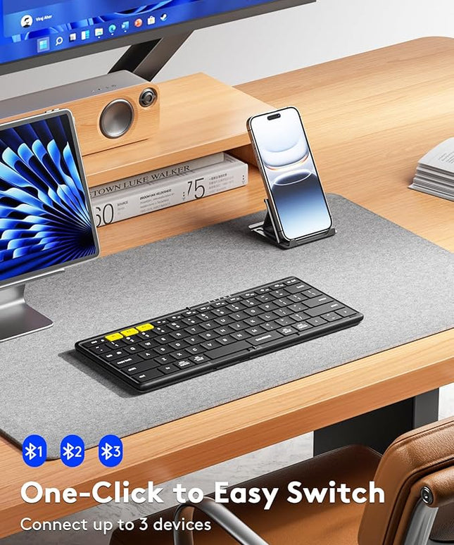 Samsers Full-Size Foldable Bluetooth Keyboard, KF08S Wireless Folding Keyboards with PU Leather Cover, Portable Travel for iPhone iPad Smartphone Tablet Laptop, Android Windows Mac OS, Black