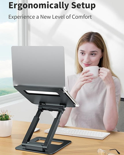 tounee Laptop Stand for Desk Adjustable Height, Telescopic Computer Stand with Pull Out Design Ergonomic Laptop Riser Fits All Laptops 10-17"-Gray