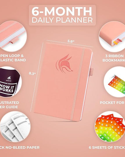 Clever Fox Daily Planner – Undated Planning Notebook with Hourly Schedule & To-Do List – Personal Day Task & Work Organizer, 6 Months (Peach Pink)