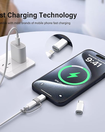 4 Pack Lightning to USB C Adapter for iPhone 15/16/17 Pro/17 Pro Max,for iPhone 17/16 Charger,17/16 Accessories,Fast Charging & Data Transfer,USB C Charger Connector Cable,Not for Audio/OTG