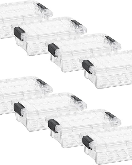 Superio Clear Storage Boxes with Lids, 1.27 Quart Plastic Container Bins for Organizing, Stackable Crates, BPA Free, Non Toxic, Odor Free, Organizers for Home, Office and Dorm, 8 Pack