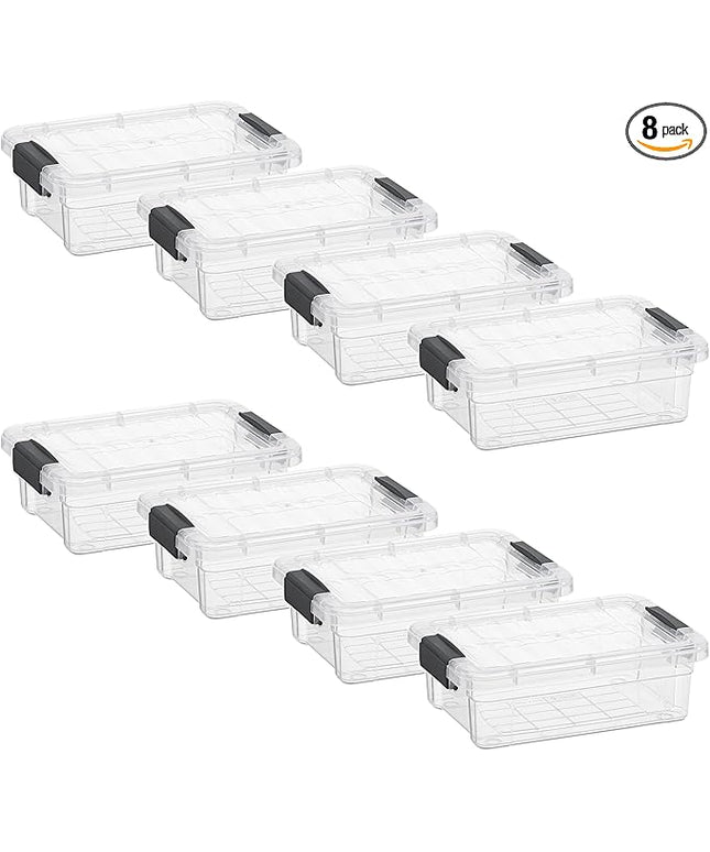 Superio Clear Storage Boxes with Lids, 1.27 Quart Plastic Container Bins for Organizing, Stackable Crates, BPA Free, Non Toxic, Odor Free, Organizers for Home, Office and Dorm, 8 Pack