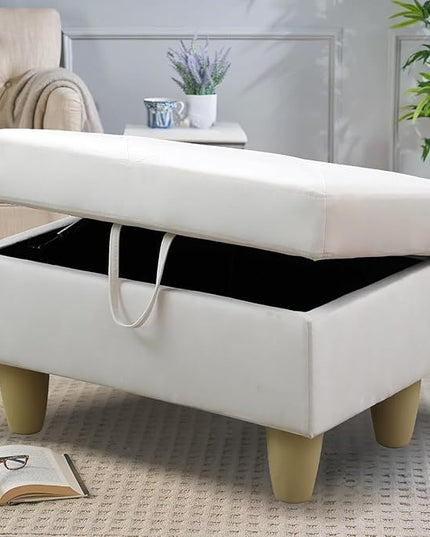 Simple Deluxe Ottoman with Storage, 28.5''Upholstered Foot Rest Stool for Living Room, Bedroom, Entryway, Multi-Functional Storage Ottoman Bench with Hinged Lid, White