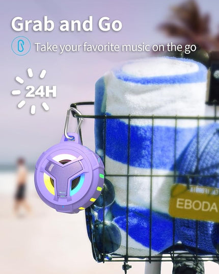 EBODA Bluetooth Shower Speaker, IP67 Waterproof Portable Wireless Small Speakers, Floating, 24H Playtime for Home, Beach, Pool, Kayak, Hiking, Boat Accessories, Gifts for Women, Girls - Purple