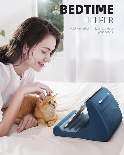Lamicall Tablet Stand, Pillow Holder for Bed - Soft Pad Lap Mount With Stylus Mount & Pocket for iPad Pro 12.9, Air, Mini, Kindle, Galaxy Tab and 4-13" Tablets, Royal Blue