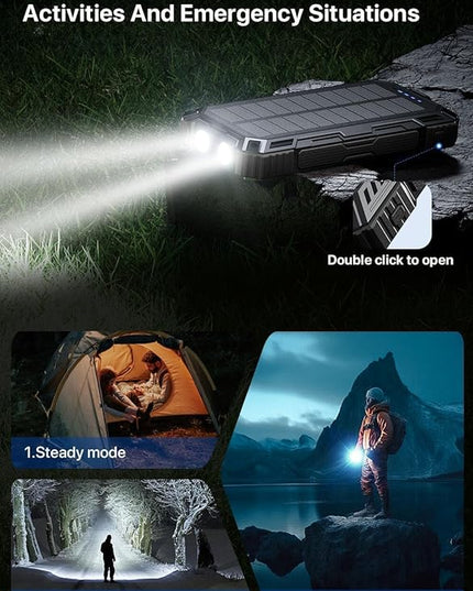 Power Bank 49800mAh Solar Portable Charger Wireless Charging USB-C 15W Fast Charging with 4 Built-in Cables LED Flashlight Battery Pack Compatible with iPhone, iPad, Perfect for Camping,Hiking