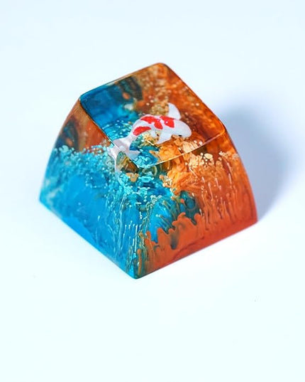 Kohaku Koi Fish Artisan Keycap Orange and Blue Ocean Coral Reef R1 SA Profile Custom Keycaps 1U ESC Handmade Gaming Resin Key Cap Cherry MX Switch Compatible Mechanical Keyboard Koi Lover Gift