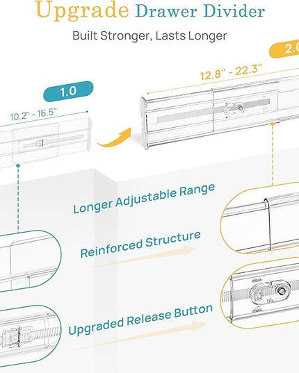 Vtopmart 8 Pack 4" Regular Upgrade Drawer Dividers for Clothes, 12.8"-22.3" Expandable Dresser Drawer Organizer, Clear Plastic Separators for Dresser, Baby Clothing, Underwear, Cosmetic, Toiletries