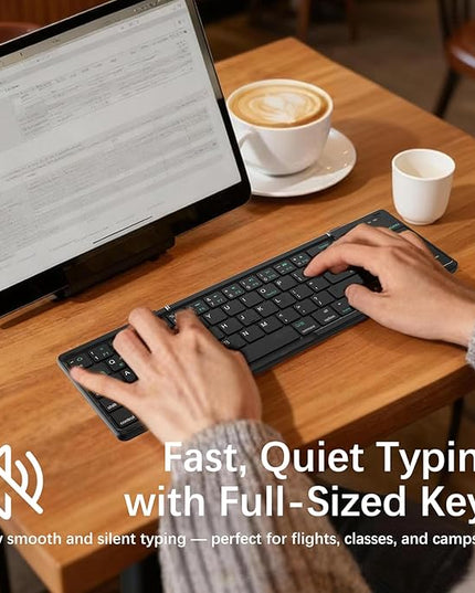 Nillkin Upgraded Foldable Bluetooth Keyboard with Touchpad & Number Pad, Portable Wireless Keyboard for Travel, Pocket-Sized, Full Size Keys, Support 3 Devices for iPad Laptop Tablets Phone, Black