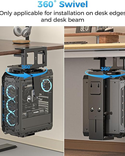 Suptek Clamp-on Desk or Desk Leg PC Mount,Adjustable Height and Width,CPU Under Desk Table Beam PC Mount Bracket Computer Tower Wall and Under Counter Holder