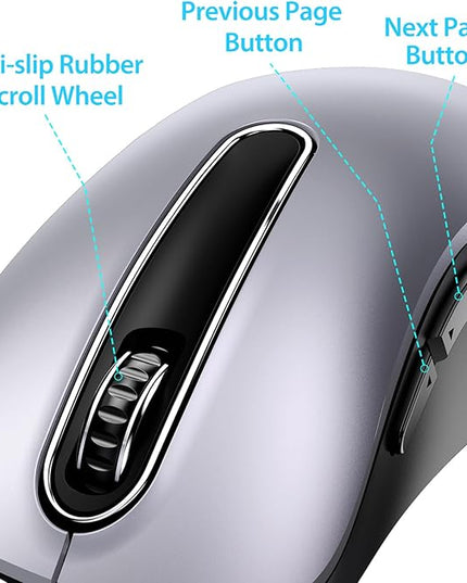 memzuoix 2.4G Wireless Mouse, 1400 DPI Mobile Optical Cordless Mouse with USB Receiver, Portable Computer Mice Wireless Mice for Laptop, PC, Desktop, MacBook, 5 Buttons (Gunmetal)