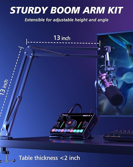 MAONO XLR/USB Dynamic Microphone Kit, RGB Podcast Mic with Software, Mute, Gain Knob, Volume Control, Boom Arm for Streaming, Gaming, Voice-Over, Recording-PD200XS Black