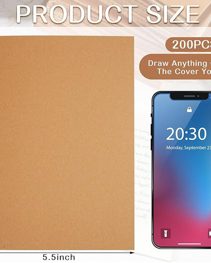 Sepamoon 200 Pack Kraft Notebook Journals 5.5 Inch x 8.3 Inch A5 Journal Softcover Notebooks Bulk for Kids Student Writing Sketch Travel Journal Office Notepad with 60 Pages 30 Sheets(Brown)