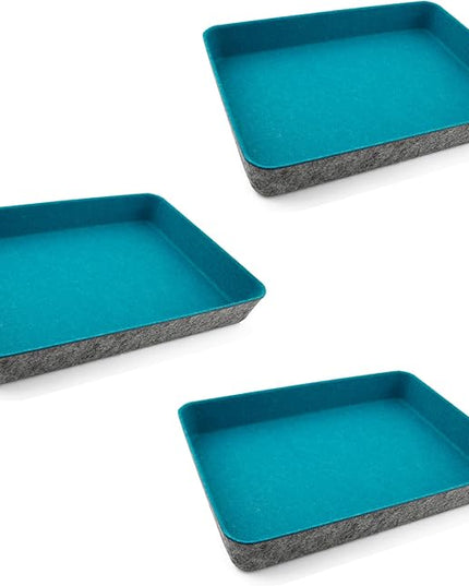 Three by Three Seattle Felt Like It! 13 x 9.5 Inch Felt Tray Drawer Organizer, Fits Standard Letter Size Paper Sheets, 3 Pack (Blue)