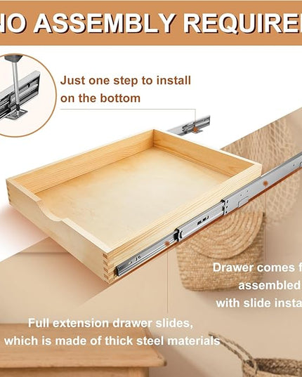 Menkxi 2 Set Pull out Tray Cabinet Organizer Wooden Pull Drawers storage Slide out Pantry Shelf for Base Cabinet Kitchen Gentle Close Fully Assembled Accessories(Wood Color,18'' X 21'' X 3'')
