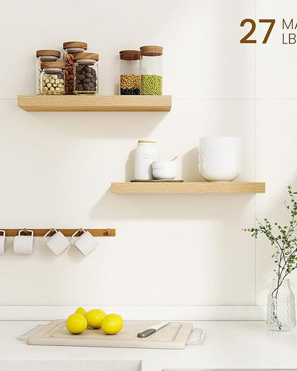 Dreamland Floating Shelves, 20Inch Rustic Wooden Wall Shelves for Bathroom|Bedroom|Kitchen, 2 Pack Deep Wall Mounted Book Shelf, Wood Storage Display Shelf for Home Decor, Rustic Brown