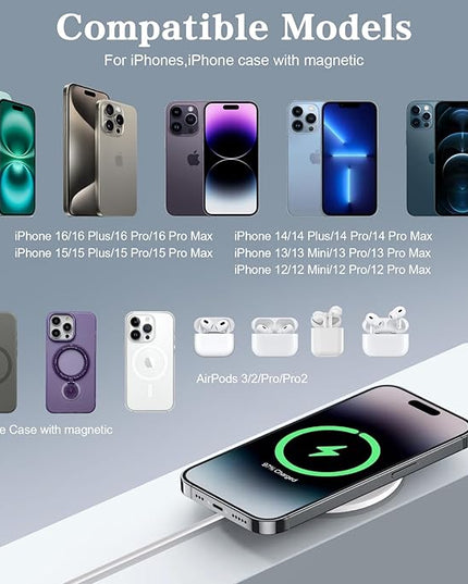 Magnetic Wireless Charger 2Pack Apple 10FT Magsafe Charger,Fast Mag-Safe Charging Wireless iPhone Charger Pad with Charging Plug for iPhone 16Pro Max/16Pro/16Plus/15Pro Max/15/14/13/12/AirPods3/Pro 2