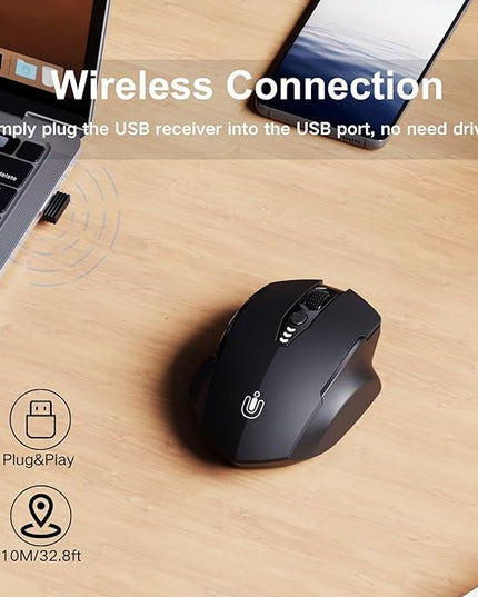 Uineer Wireless Mouse,Upgraded 2.4GHz Rechargeable (Battery Level Visible) Ergonomic Computer Mouse,4 Levels DPI, Wireless Mice for Laptop Computer(Matte Black)